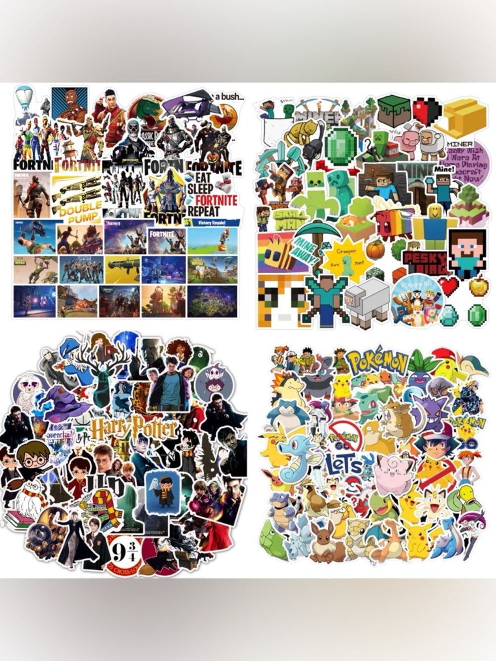 NEW 200pc Fortnite Minecraft Pokemon Harry Potter Sticker Set No Duplicates